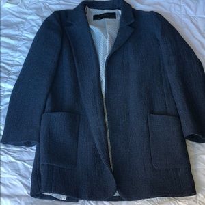 Small, long Zara blue tweed-like blazer